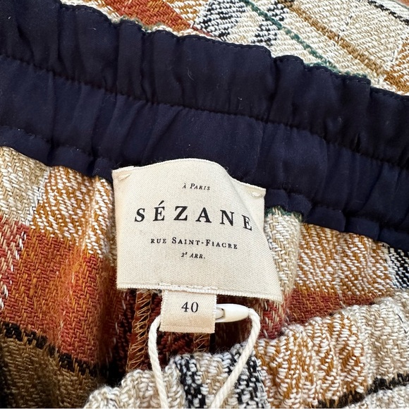 Sezane Ross Trousers Texan Plaid Jacquard Size 8 NWT Linen Cotton Blend - Picture 5 of 9